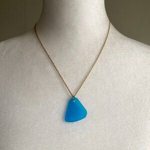 Handmade Blue Sea Glass Necklace 18K Gold Plated Stainless Steel Cape Cod Ocean